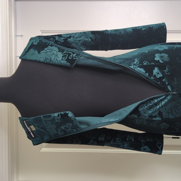 Karl Lagerfeld Floral & Butterfly Pine Green Velvet Bell Sleeve Midi Dress 2 - Picture 11 of 13